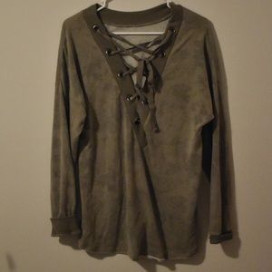 V-neck Lace up Sweater